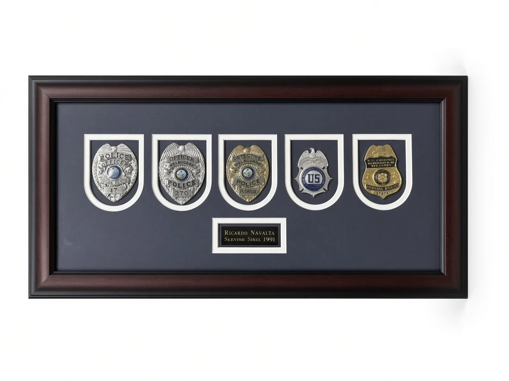 Framed law enforcement service insignia